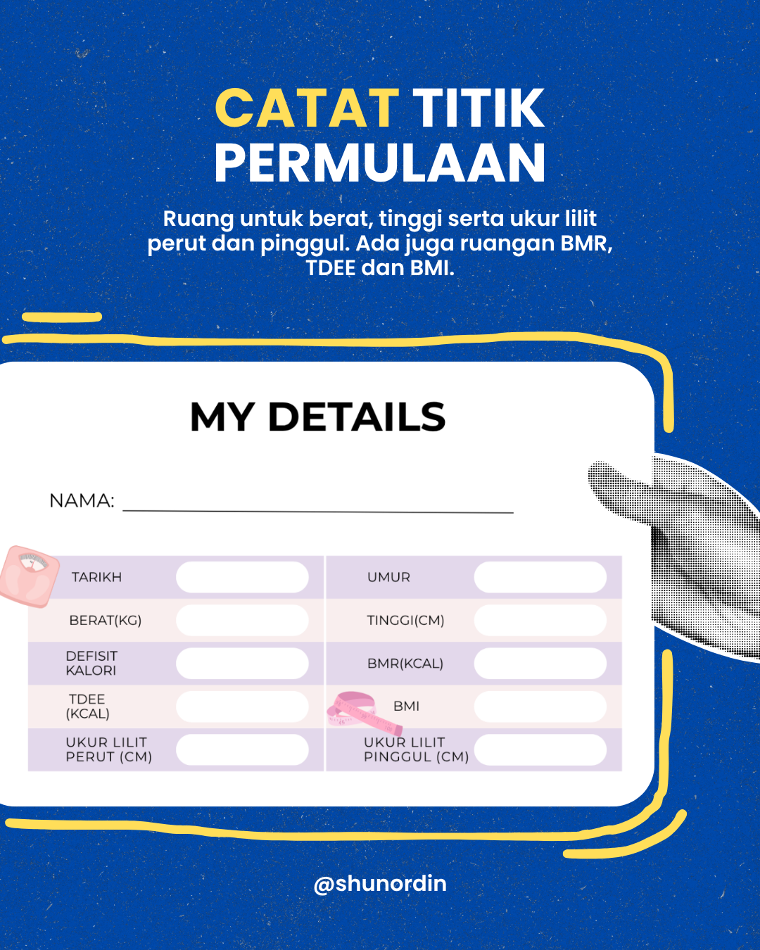 Ruangan My Details untuk berat, tinggi dan ukur lilit