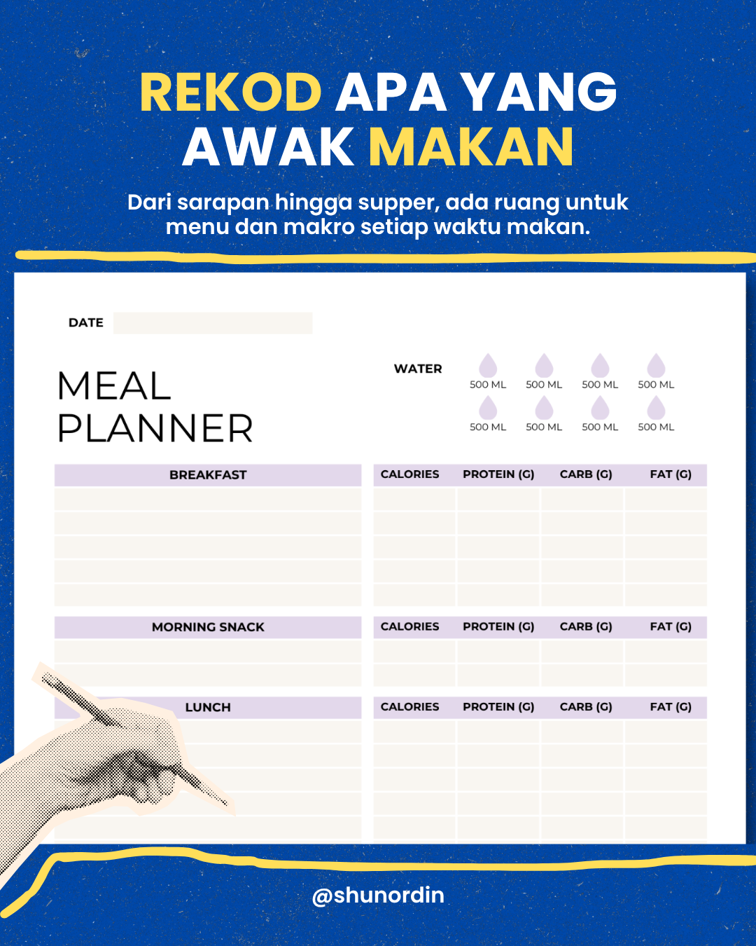 Ruangan menu serta kalori dan makro setiap waktu makan